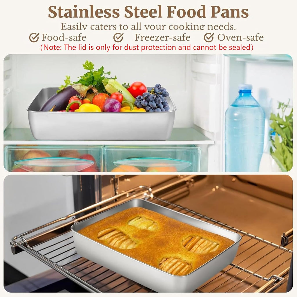 Skiennix Stainless Steel Cake Pan Set - Non-Stick Baking Pans with Lids | 13, 11, 9 Inch Sizes