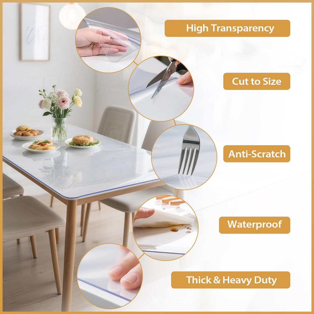 ProsperJoyChant 40x80in Clear PVC Table Protector 1.4mm Waterproof Cover