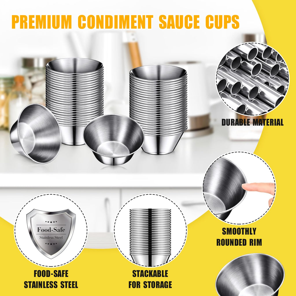 Remerry 200 Pcs Metal Sauce Cups Individual Salsa Metal Ramekins Dipping Stainless Steel Sauce Cups Bulk Salsa Bowl Round Condiment Ramekins (1.5 oz)