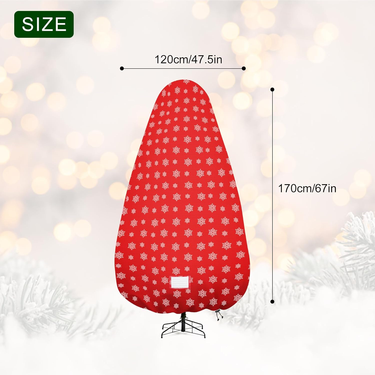 Skiennix Christmas Tree Cover - Durable Storage Bag with Zipper & Drawstring for Up to 6-Foot Tree | Snow Print Red
