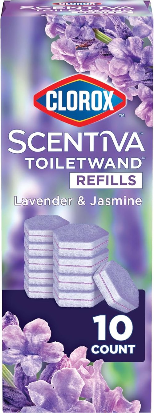 Clorox Scentiva Toilet Wand Refills - Lavender & Jasmine Scent, 10 Count for Effortless Cleaning
