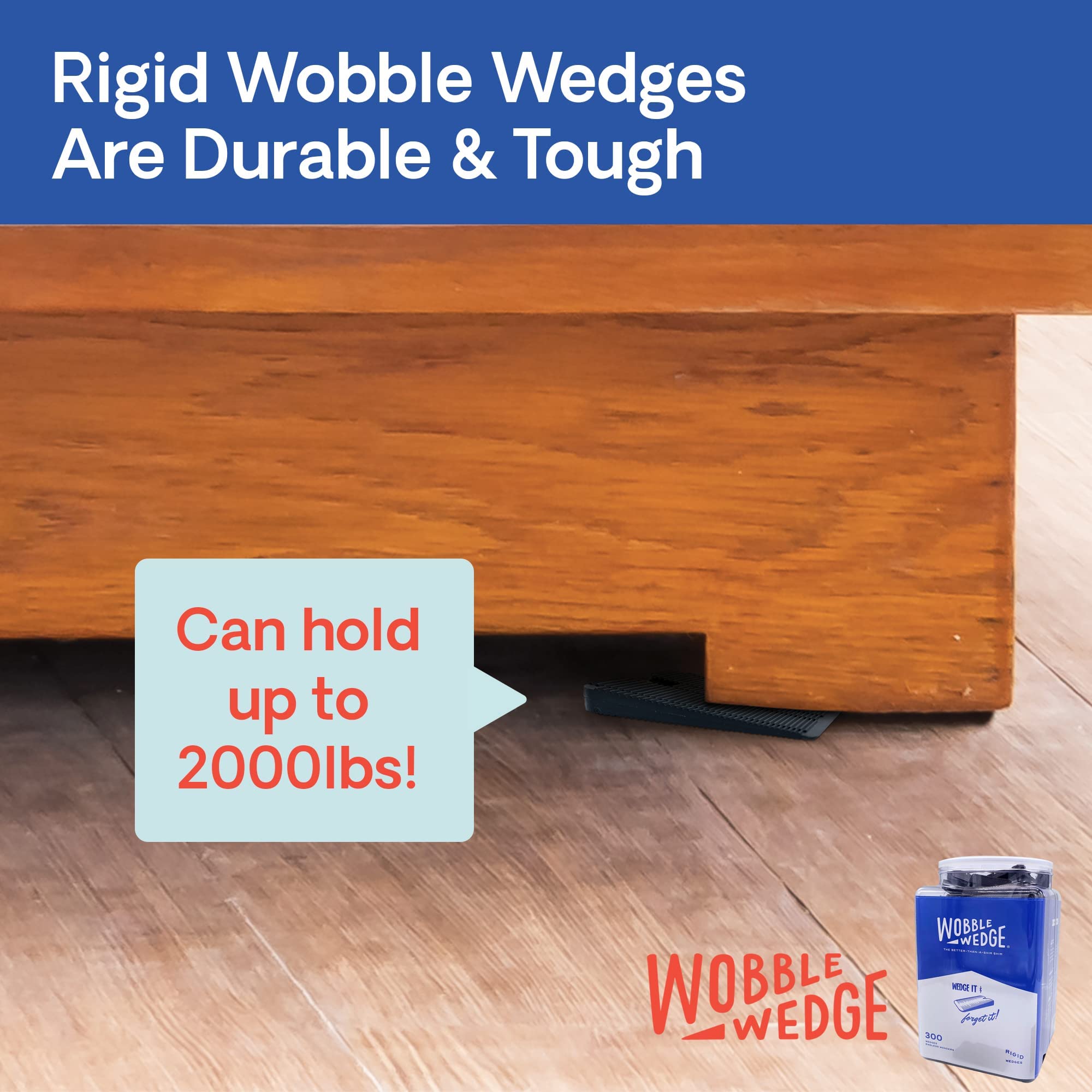 Wobble Wedges Rigid Plastic Shims, 300 Pack - Made in USA - Multi-Purpose Shim Wedges for Home Improvement & Work - Plastic Wedge for Table, Toilet, Furniture Levelers, & Leveling Feet - Black