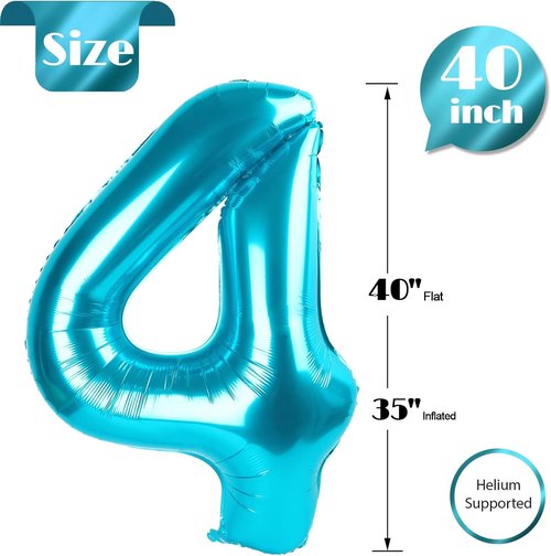 Blue Number 4 Balloon by [Brand Name] - 40 Inch Large Party Decoration for 4th Birthday Celebrations