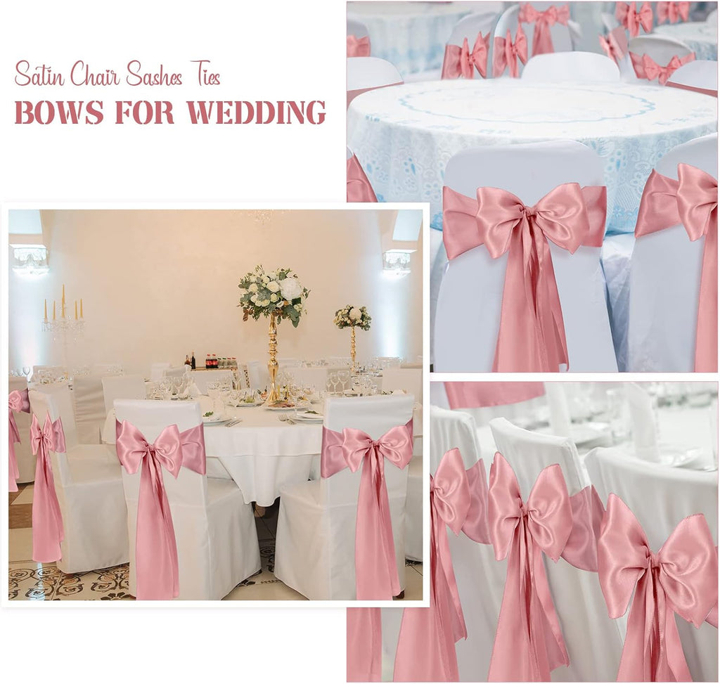 XunYee Satin Chair Sashes - 80 Pack Rose Gold Bow Ties for Weddings, Events & Parties