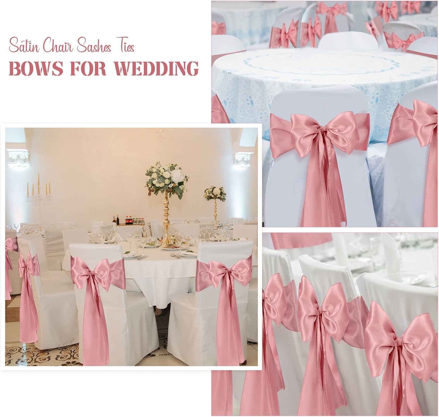 XunYee Satin Chair Sashes - 80 Pack Rose Gold Bow Ties for Weddings, Events & Parties