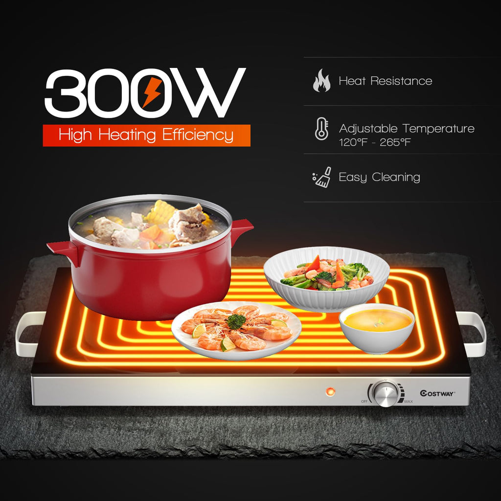 COSTWAY Electric Food Warming Tray, 25" x 15" Food Warmer for Parties with Adjustable Temperature Control, ETL Certified, Tempered Glass Surface, Electric Hot Plate for Buffets, Restaurants (1)
