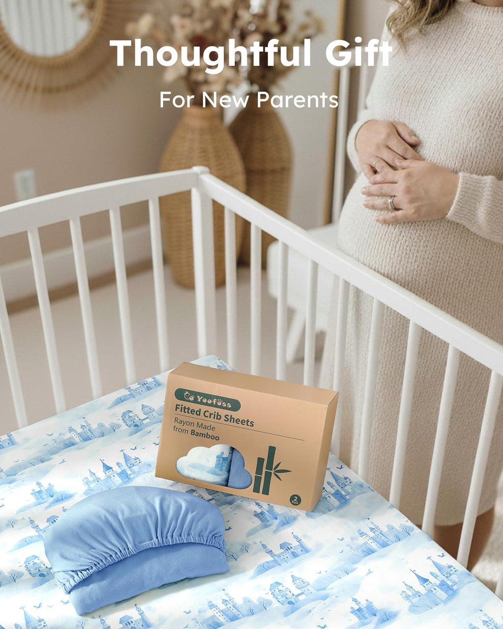 Yoofoss Baby Crib Sheets Viscose Derived from Bamboo, 2 Pack Fitted Crib Sheet for Girls Boys, Soft and Breathable Toddler Bed Sheets for Standard Crib and Toddler Mattress 52x28in