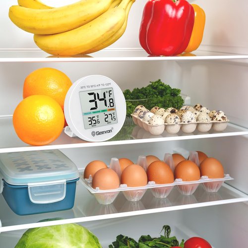 Geevon Small Digital Refrigerator Thermometer 2 Pack, IP65 Waterproof Commercial and Home Use, Max/Min Record Function with LCD Screen, Stand and Magnetic Back, for Fridge, Freezer Scenarios