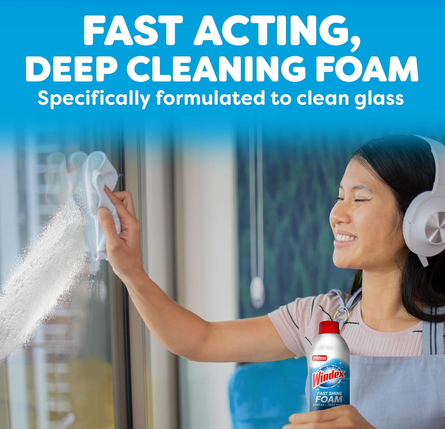 Windex Fast Shine Foam Glass Cleaner - Streak-Free Aerosol Spray for Windows & Mirrors | 19 oz