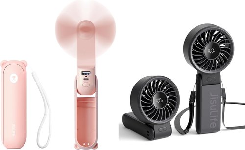 JISULIFE 3-In-1 Hand Fan - Powerful Wind, Power Bank & Flashlight | Compact & Foldable Design