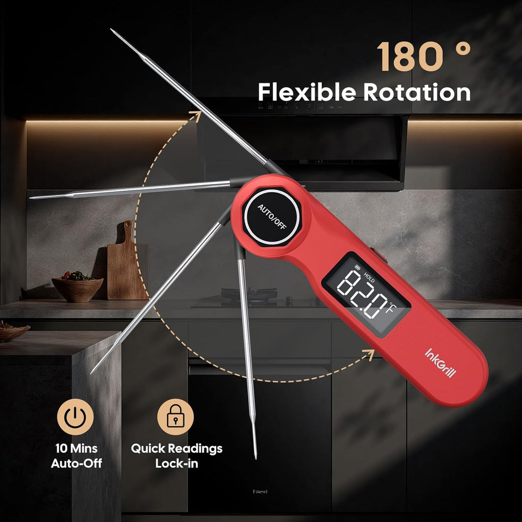 Skiennix Instant Read Meat Thermometer - Rechargeable Digital Food Thermometer with High Precision Sensor | Waterproof, 1.42" Screen