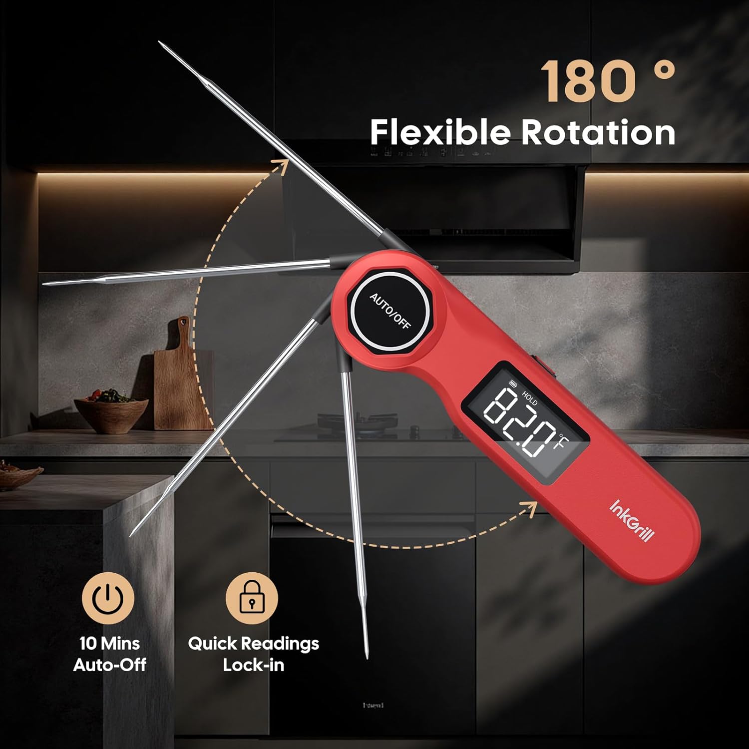 Skiennix Instant Read Meat Thermometer - Rechargeable Digital Food Thermometer with High Precision Sensor | Waterproof, 1.42" Screen