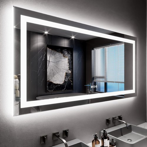 LOAAO LED Bathroom Mirror - 60x30 Inch, Anti-Fog, Dimmable, Backlit & Front Lit, Tempered Glass