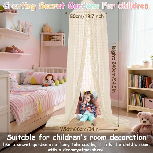 jiangcha Bed Canopy for Girls - Princess Bed Canopy - Crib Canopy for Boys and Girls Bedroom Decor, Suitable for Use in Cribs Canopy Bed Curtains (Beige)