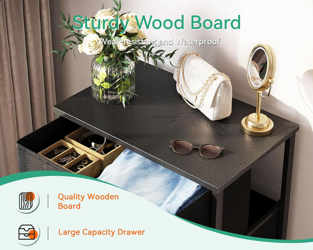 AODK Dresser - 4 Drawer Fabric Chest with Sturdy Steel Frame - Compact Black Storage Solution