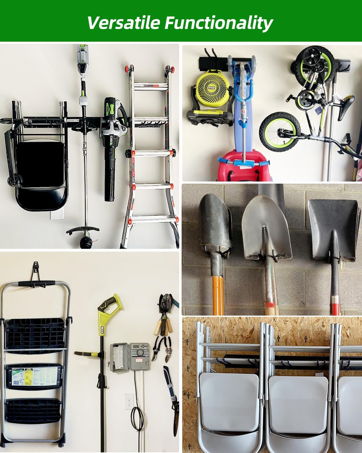 PIYILO Garden Tool Organizer - 48-Inch Heavy-Duty Rack with 18 Garage Hooks for Efficient Tool Storage