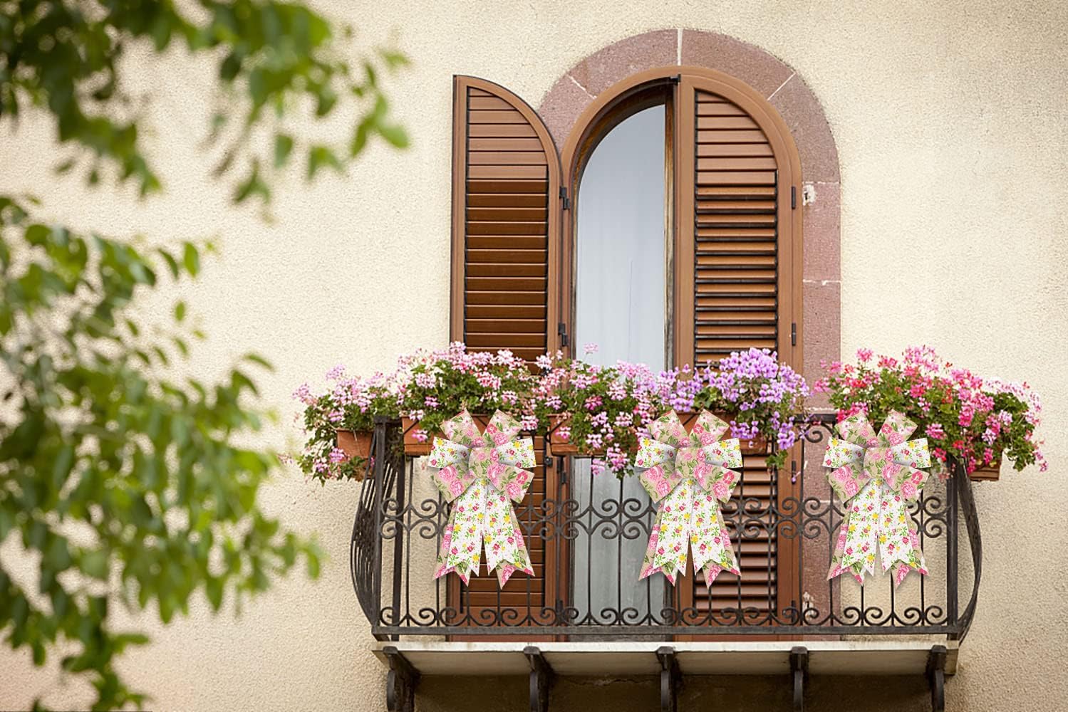 Skiennix Pink Floral Spring Bows - Vintage Rose Wreath Decor | 2 PCS for Indoor & Outdoor Use