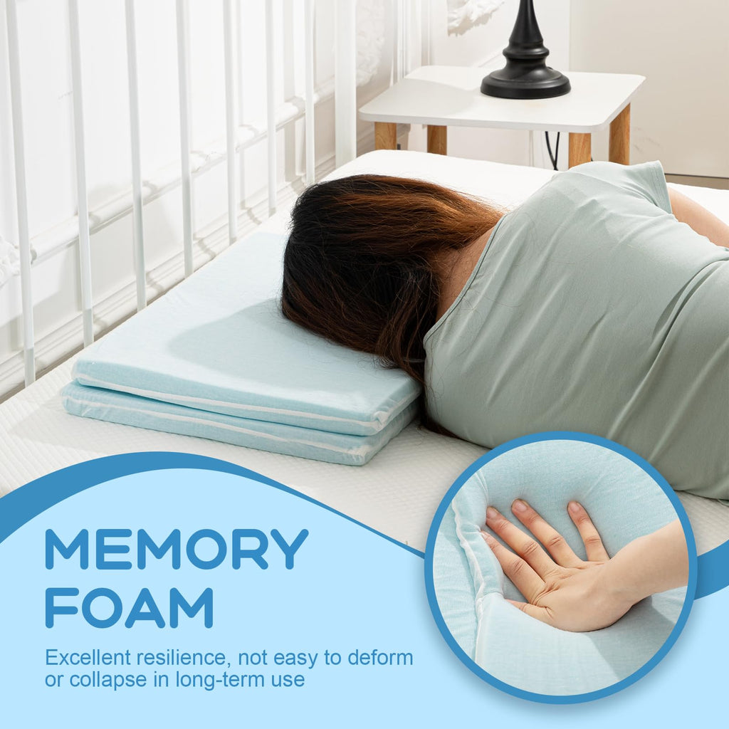 Beeveer 2 Pcs Adjustable Memory Foam Pillow, Thin Height 1.2'' Soft Insert Slim Flat Pillow for Neck Support Neck Pain Relief for Back, Side, Stomach Sleeper (23.6'' x 14.2''x 1.2'', Blue)