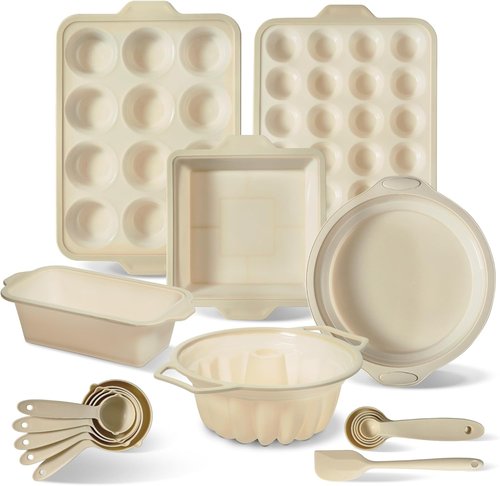 COOK WITH COLOR 17-Pc Silicone Baking Pan Set - Non-Stick Muffin Pans with Sturdy Metal Frame & Easy Clean