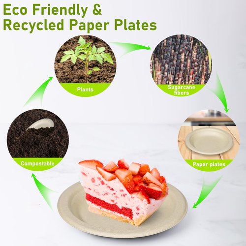 Uniecocus Small Paper Plates, 100 Pack Paper Plates 6 inch, 100% Compostable Plates Eco Friendly Disposable Plates, Small Dessert Plates, Brown