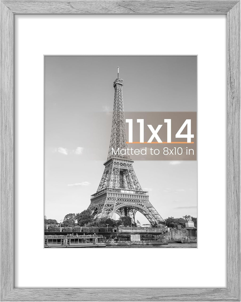 Upsimples 11x14 Picture Frame - Display 8x10 Photos with Mat or 11x14 Without | Gray, 1 Pack