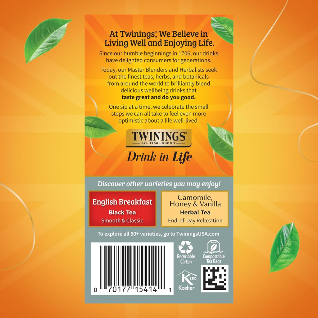 Twinings Prince of Wales Black Tea - Velvety Smooth & Mild - 20 Individually Wrapped Bags (Pack of 6)