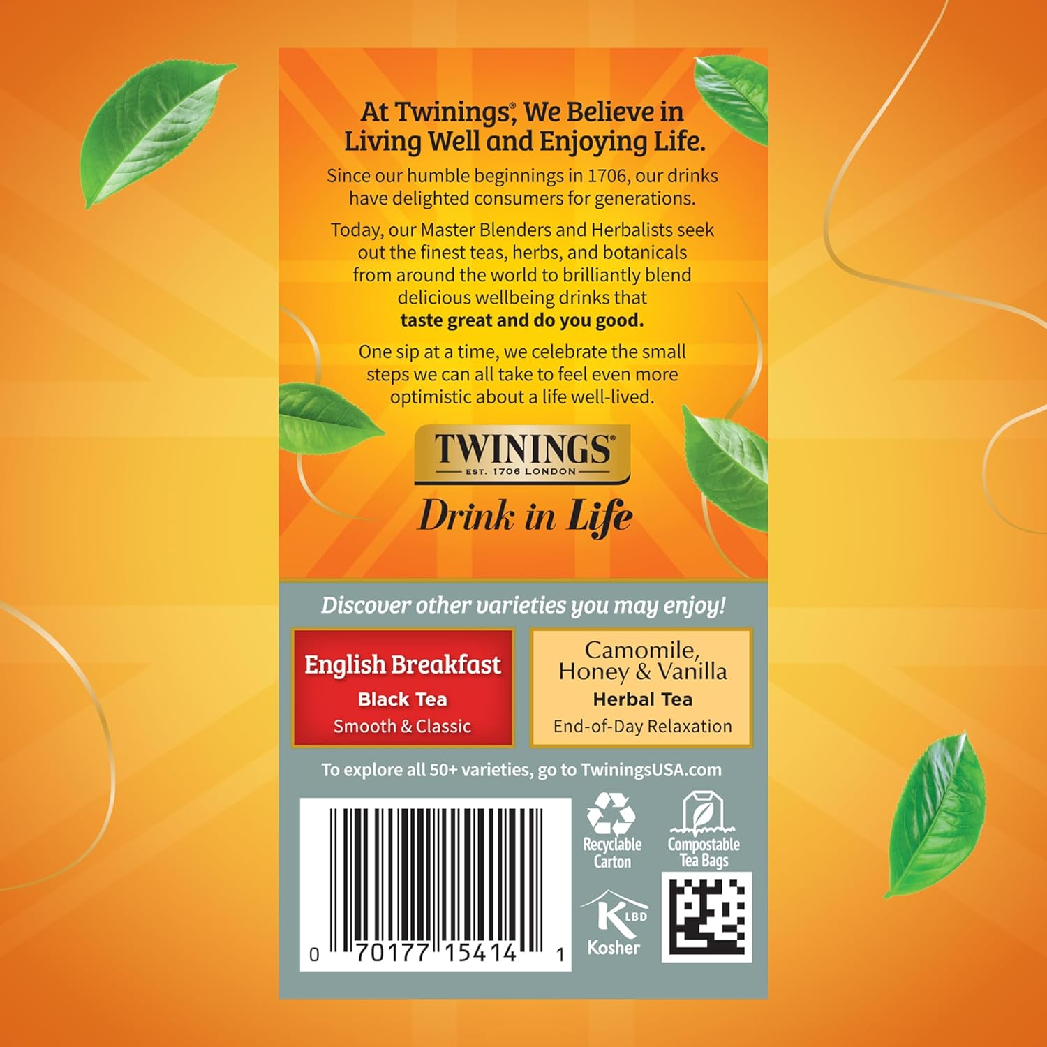 Twinings Prince of Wales Black Tea - Velvety Smooth & Mild - 20 Individually Wrapped Bags (Pack of 6)