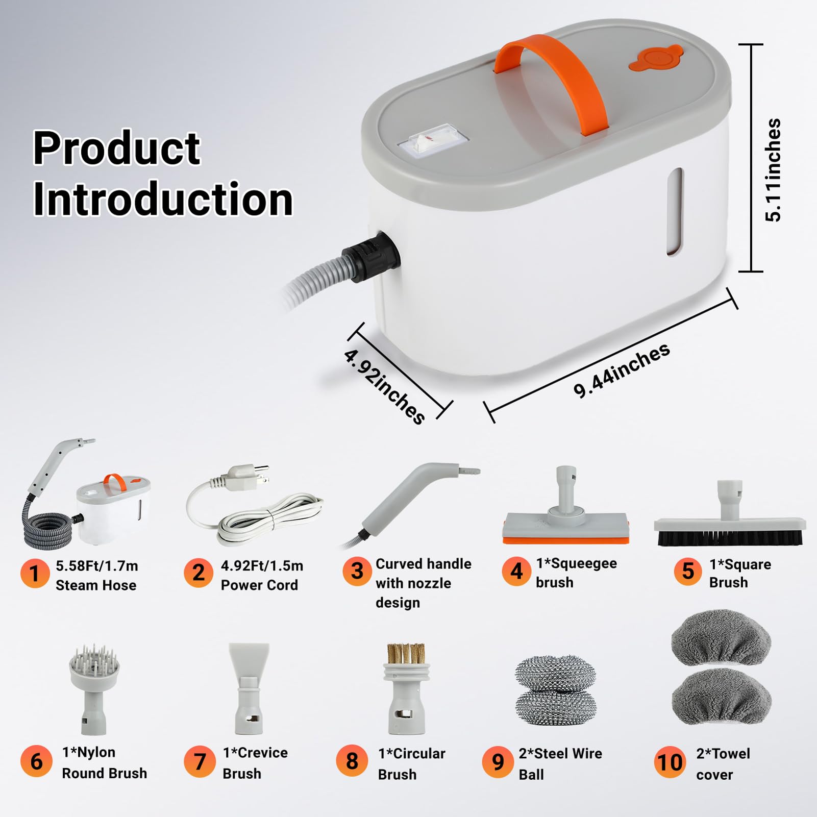 Steam Cleaner for Home - Portable Handheld Steamer for Cleaning With 15s Heat-UP, 0.78 Quarts Tank,9 Accessories - Clean Grease,Automotive wheels and interior trim,Grout, Tile, Floor, Couch, Carpets