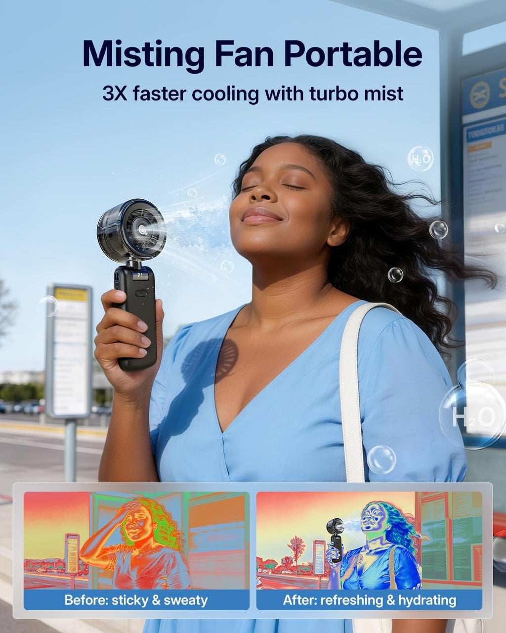 Skiennix Portable Misting Fan - Handheld Turbo Fan with Cool Mist Spray, 4000mAh Battery, 5 Speeds | Perfect for Summer Travel & Outdoor Use - Black
