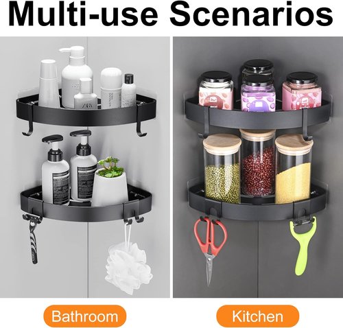 DUFU Adhesive Corner Shower Caddy - No-Drill Rust-Proof Aluminum Organizer | 2-Pack Black