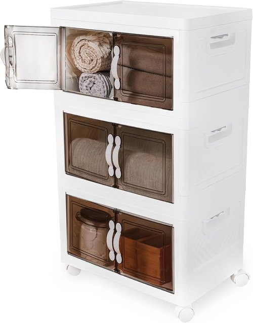 DALMAN 26QT Stackable Storage Bins with Lids - 3-Tier Wheeled Organizer for Versatile Storage Solutions