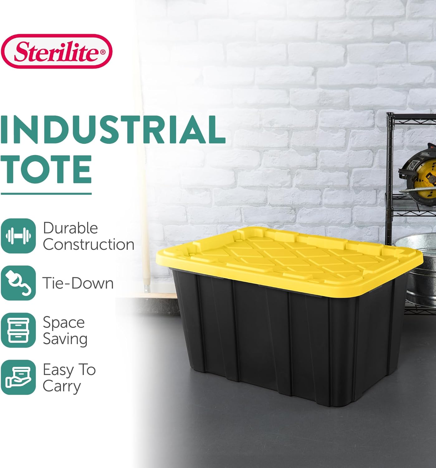 Sterilite 12-Pack Industrial Tote - Heavy-Duty Plastic Storage Bins with Lids, 27 Gallon | Ideal for Organizing Closet, Bathroom, Office