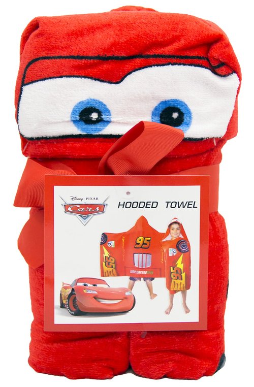 Jay Franco Kids Hooded Towel – 22" x 51" Super Soft Bath Wrap with 3D Hood, Beach, Pool & Travel, Official Licensed Product, Red - Cars