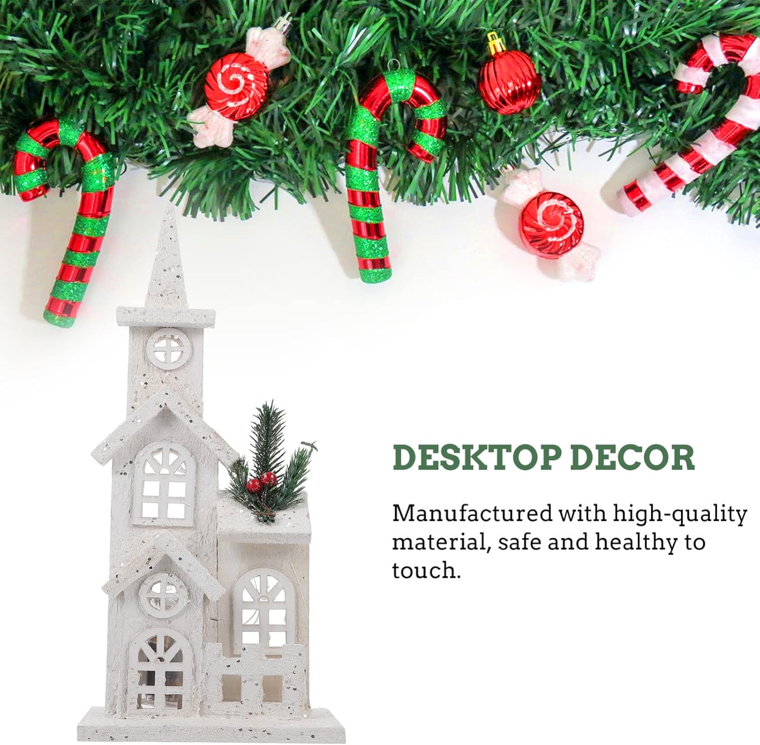 NUOBESTY Christmas LED Church Light House - Wooden Village Snow Scene Ornament for Holiday Home Decor