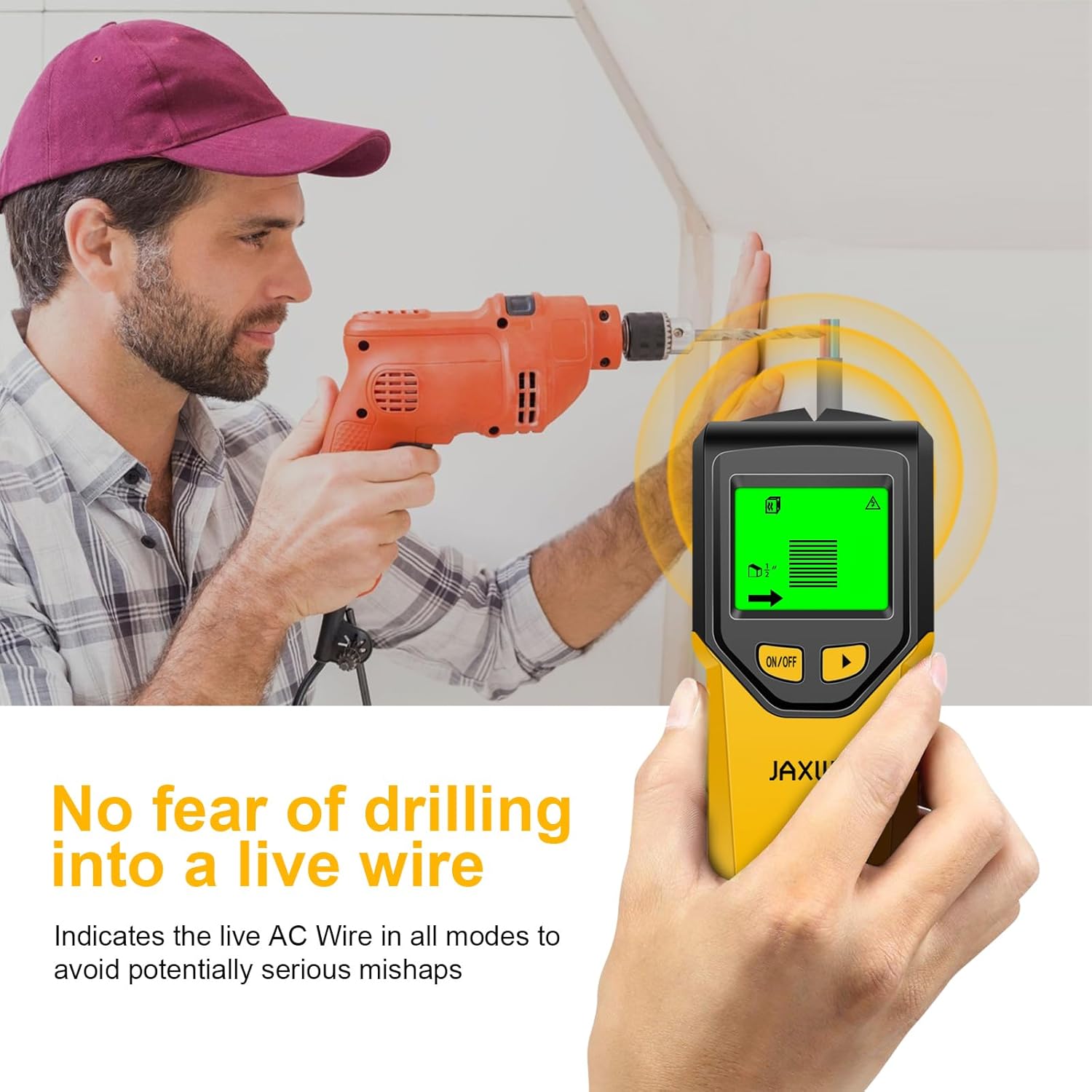 Skiennix Stud Finder Wall Scanner - 5-in-1 Tool with Microprocessor Chip & HD LCD Display | Yellow Pear