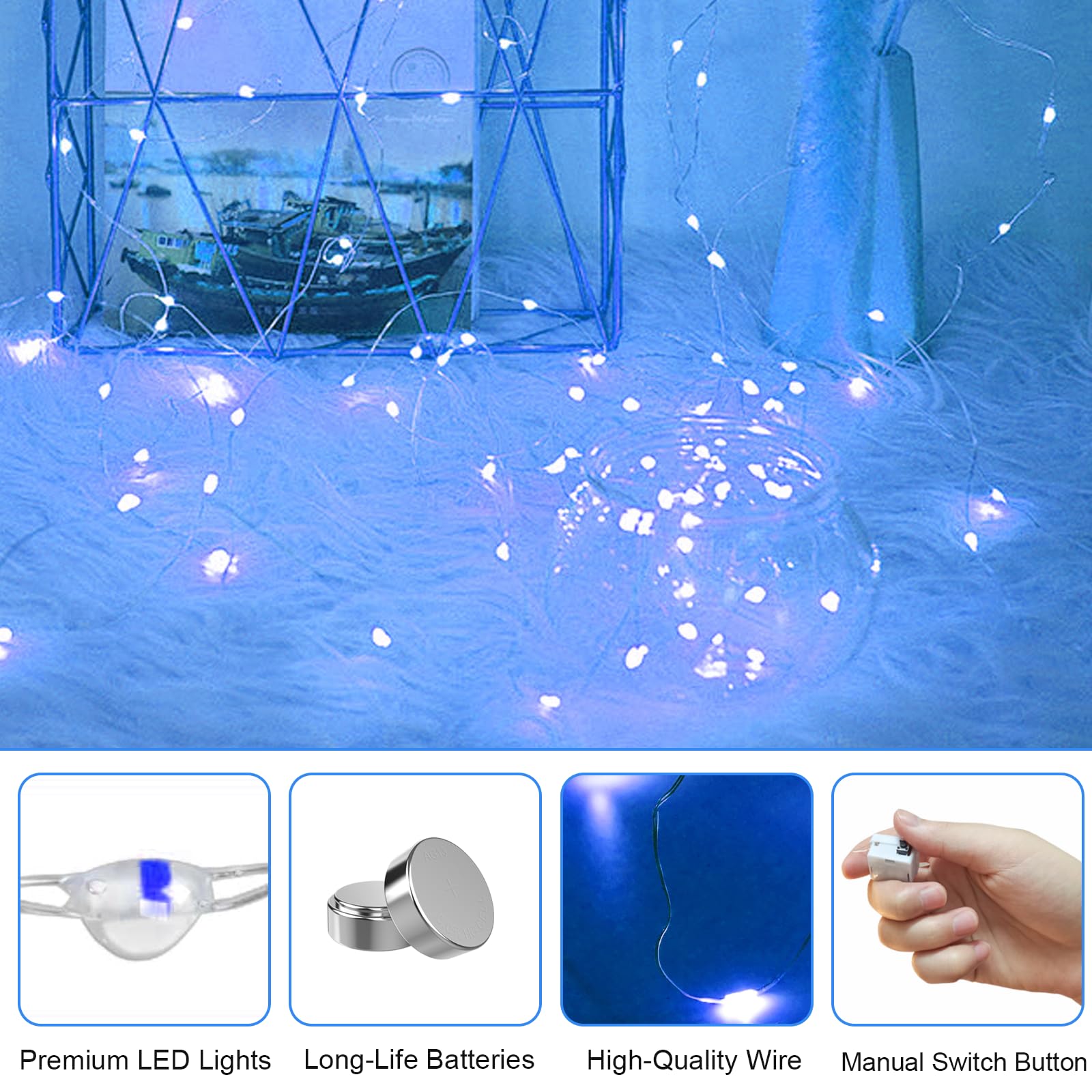 30 Pack Fairy Lights Battery Operated - 3 Speed Modes, 7Ft 20 LED String Twinkle Lights, Waterproof Copper Wire, Mini Firefly Light for Mason Jars Vases Christmas Decor, Multi-Colored