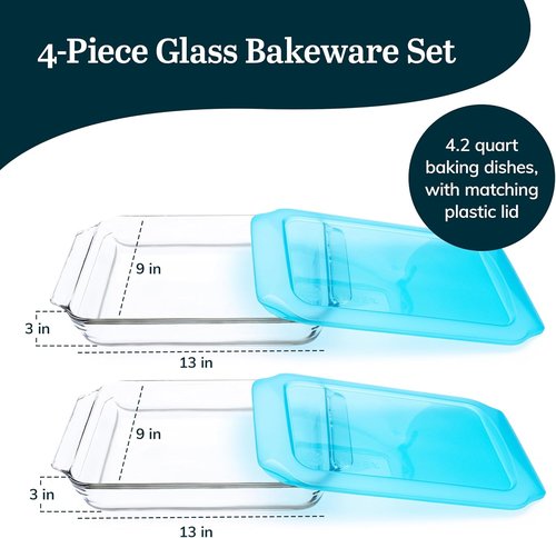 Libbey Premium 2-Piece Glass Baking Dish Set - Stackable Casserole Dishes with Lids for Lasagna, Cakes & More