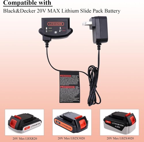 Lasica 20V Lithium Battery Charger - Compatible with Black & Decker LBXR20 & More | Efficient Charging Solution
