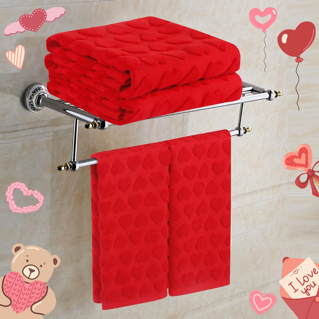 GreenPine 2 Pack Valentine's Day Hand Towels Red Heart Love Cute Bathroom Decorative Towels Set for Drying, Cleaning, Cooking, Holiday 13.7'' x 29.5''