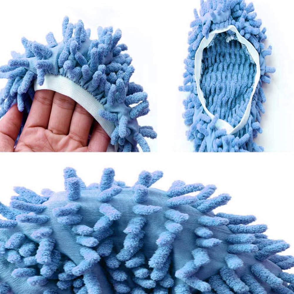 Skiennix Mop Slippers - 2 Pcs Microfiber Floor Cleaning Pads | Soft & Washable Blue Design