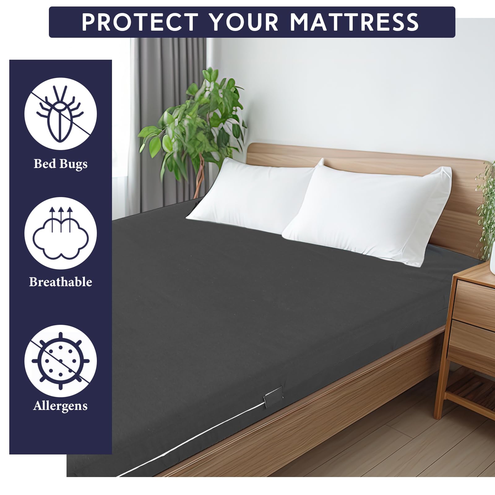 HunnmingRe Zippered Mattress Fitted Protector Deep Mattress Encasement Soft Zipper Fitted Sheet Microfiber Bed Sheet Cover for Bed(Dark Gray,King,12-16in)
