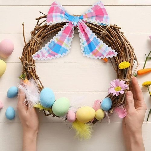 DYSHAYEN Wreath Sash - Canvas RIC Rac Trim for Front Door Decor | Rainbow Gingham Design
