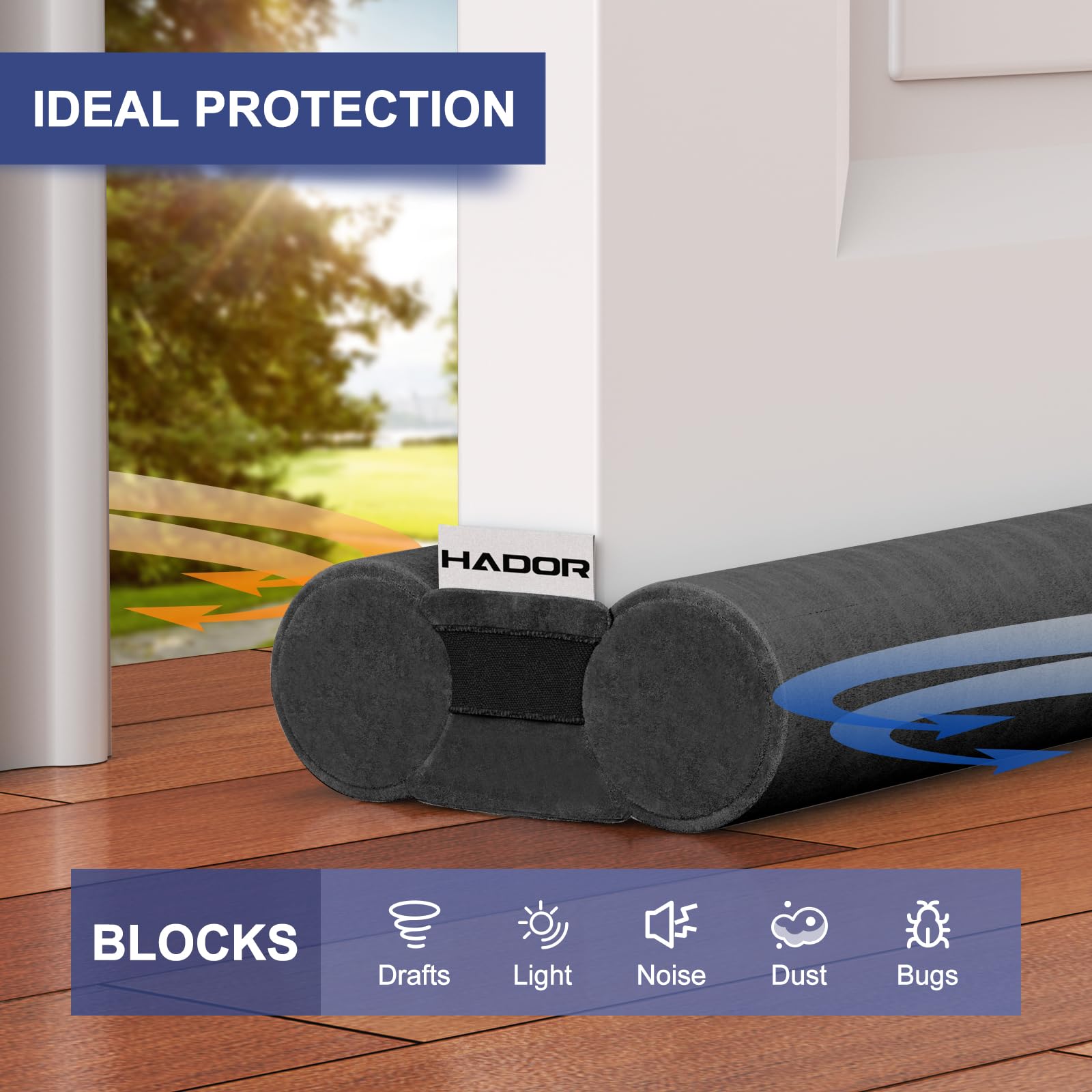 Door Draft Stopper for Bottom of Door, 30 Inch Under Draft Air Noise Light Blocker 24"- 30" Double Side Soundproof Sweep Filler Seal Gap up to 1.7" for French Patio Sliding Door Guard, Grey