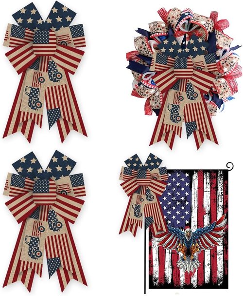 ALIBBON Patriotic Wreath Bows - 4th of July American Flag Design | Set of 2 for Indoor/Outdoor Decor