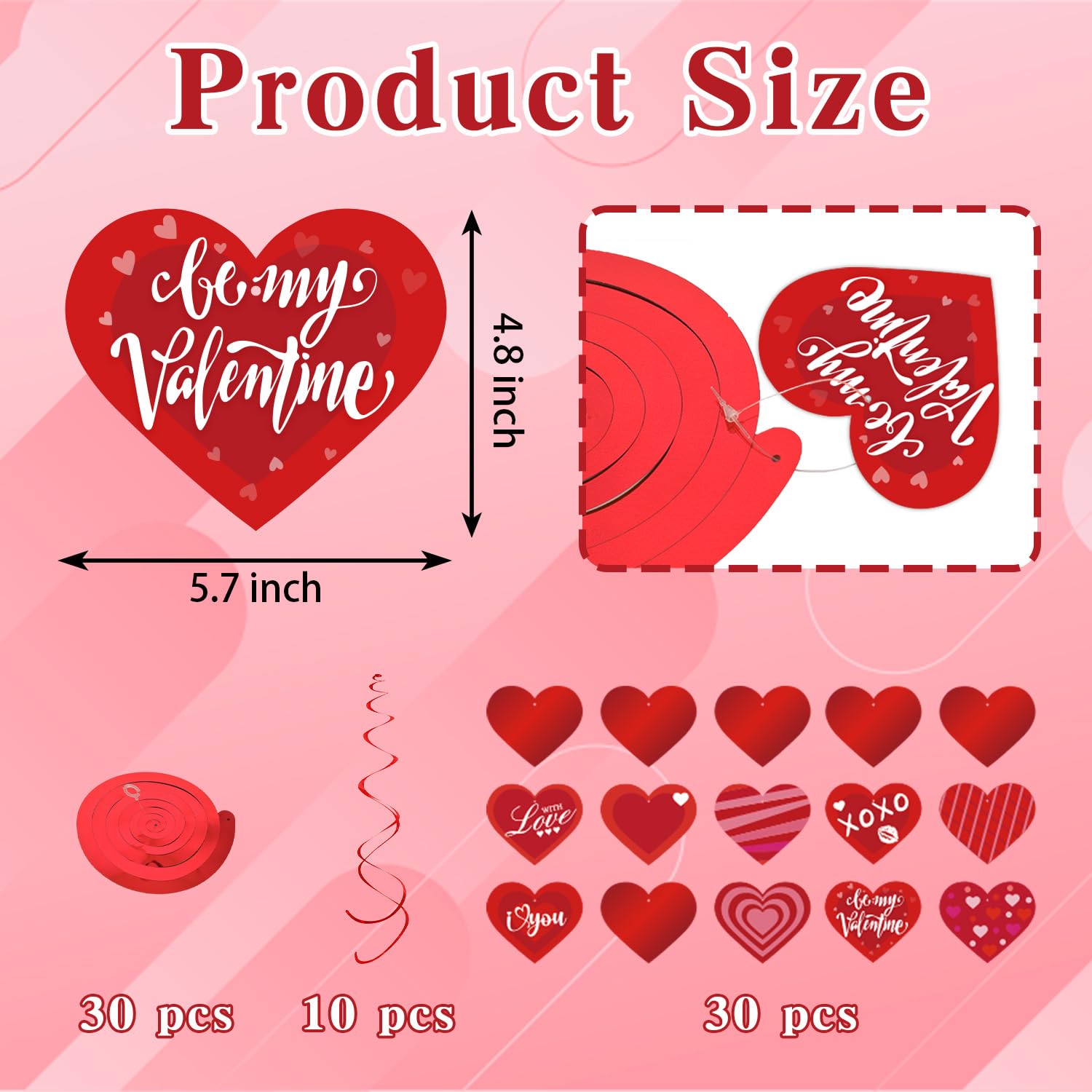 Valentine's Day Decorations-40 Pcs Hanging Swirls, Red Conversation Hearts Cards and Foil Double Swirls - Ceiling Hanging Decor for Valentine Party, Classroom, Home