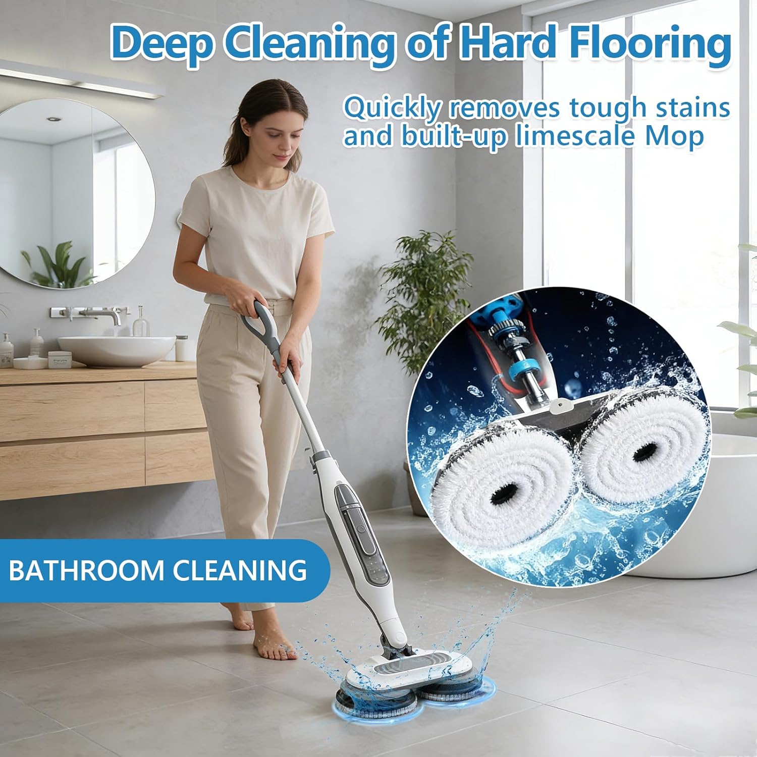 Skiennix Steam Mop Replacement Brush Pads - 4 Pack Nylon Bristle for Polishing Hard Floors | Compatible with Shark S8201/S8001/S7201/S7000 Series (2 White, 2 Gray)