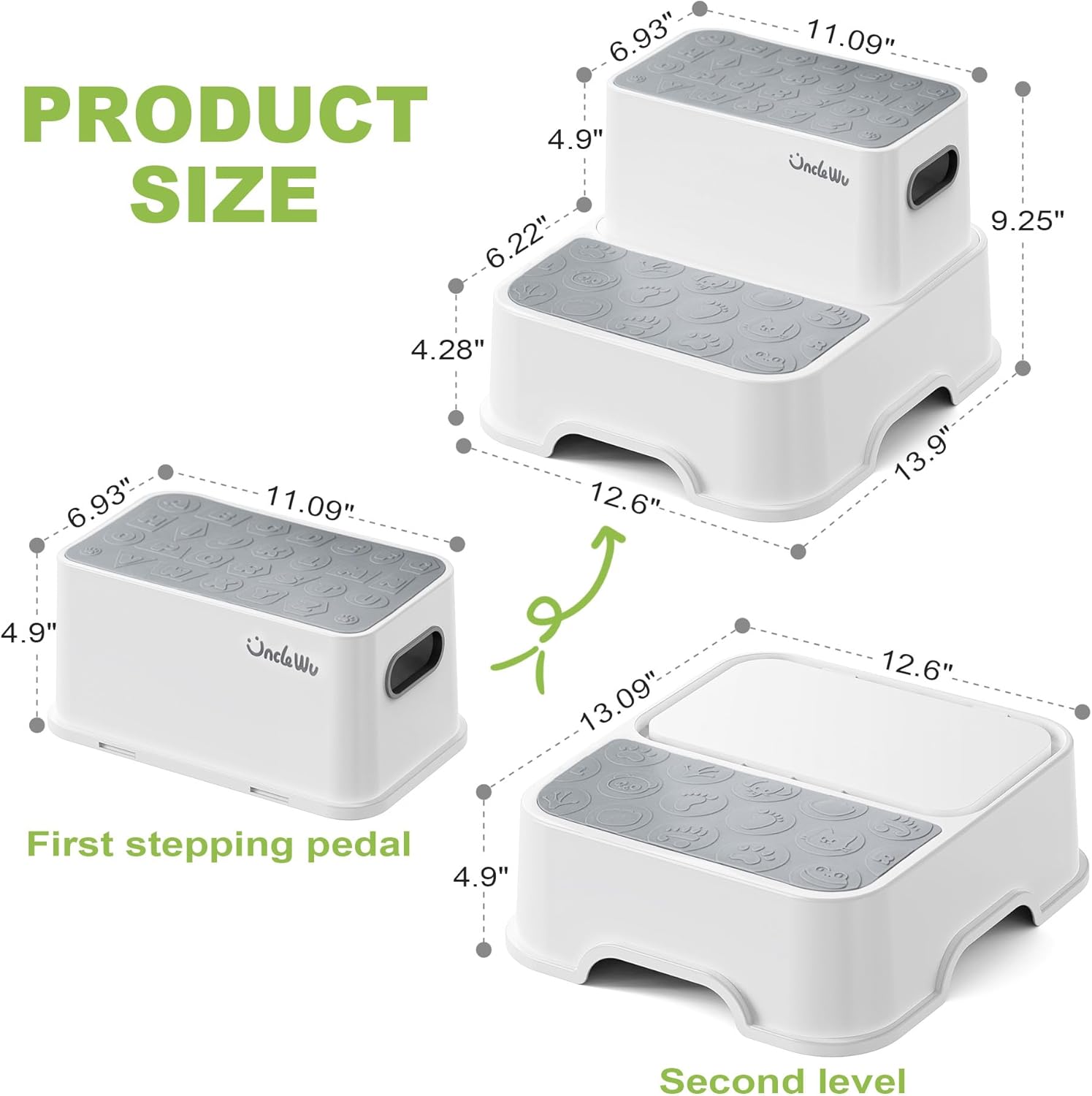 Skiennix 2-Pack Kids Step Stool - Non-Slip Toddler Bathroom & Kitchen Stool | Heavy Duty 200lbs (Grey)