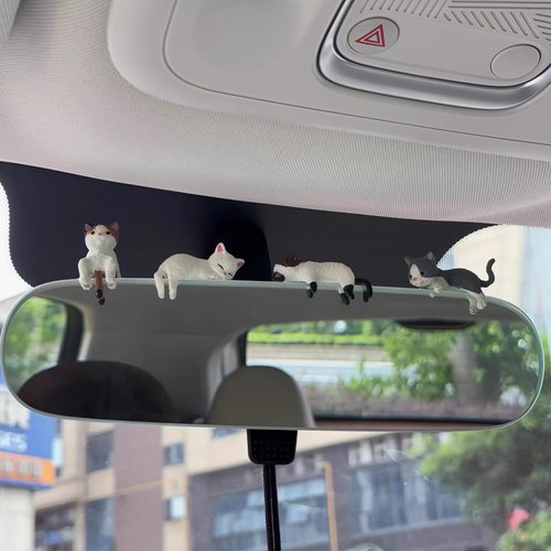 Kiofs 12 Pcs Cat Car Decor Dashboard Accessories, Mini Cat Figurines Cute Car Rear View Mirror Gifts, Funny Computer Monitor Desk Decorations for Women Girl