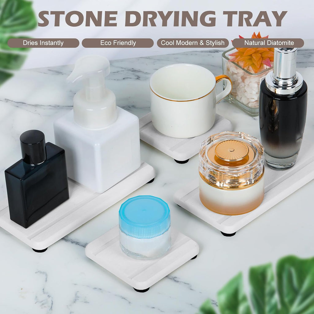 Skiennix 4PCS Stone Drying Trays - Water Absorbent Diatomaceous Earth Soap Dish Set | Ideal for Bathroom & Kitchen