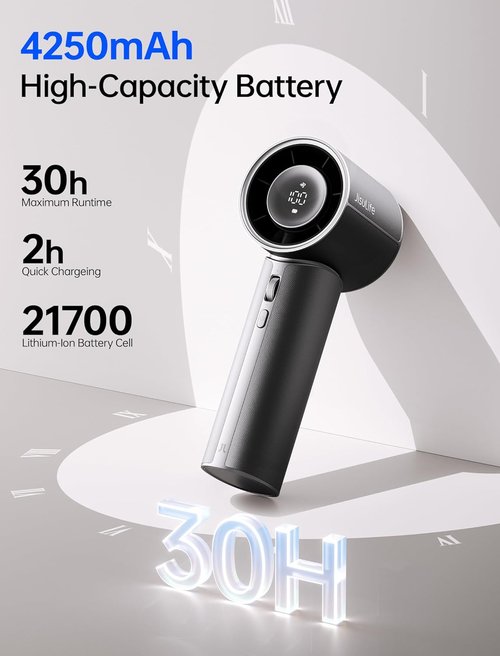 JISULIFE Handheld Fan Pro1 Mini - Elite PU Leather Design, 30-Hour Cooling Power | Portable Black Fan for Travel & Outdoor